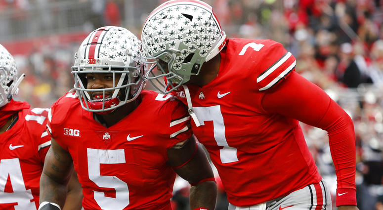 Ohio State running back Mike Weber, left, celebrates his touchdown against Michigan Ohio State running back Mike Weber, left, celebrates his touchdown against Michigan