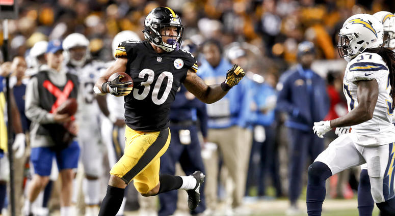 his Dec. 2, 2018, file photo shows Pittsburgh Steelers running back James Conner (30) playing in an NFL football game against the Los Angeles Chargers DO NOT USE