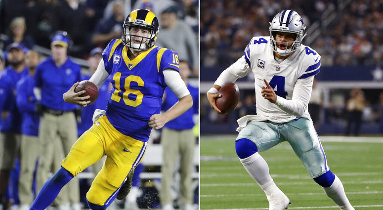 Los Angeles Rams quarterback Jared Goff. At right, Dallas Cowboys quarterback Dak Prescott Los Angeles Rams quarterback Jared Goff. At right, Dallas Cowboys quarterback Dak Prescott