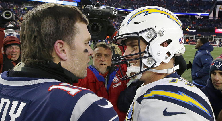 New England Patriots quarterback Tom Brady, left, and Los Angeles Chargers quarterback Philip Rivers AP DO NOT USE