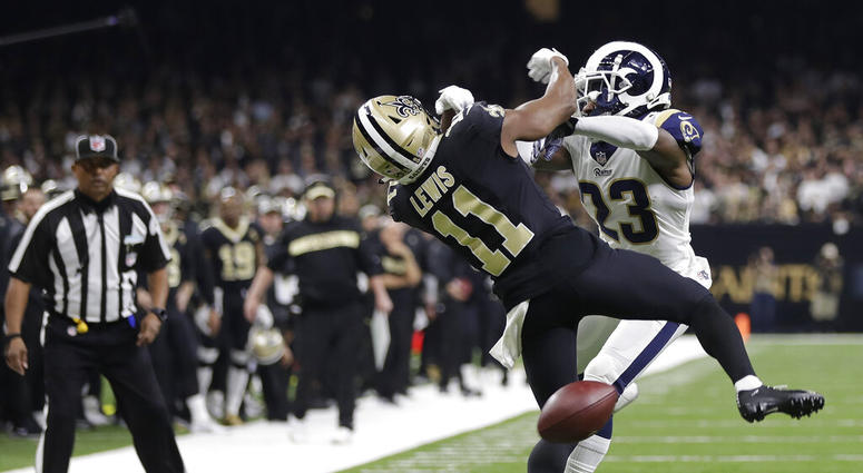 New Orleans Saints wide receiver Tommylee Lewis (11) works for a catch against Los Angeles Rams defensive back Nickell Robey-Coleman New Orleans Saints wide receiver Tommylee Lewis (11) works for a catch against Los Angeles Rams defensive back Nickell Robey-Coleman