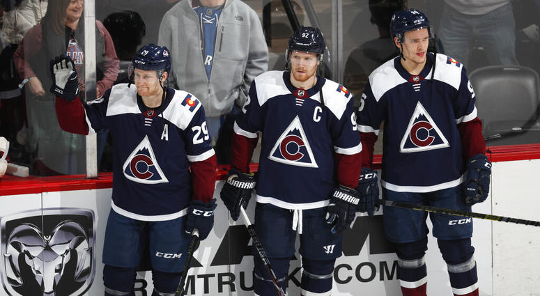 From left, Colorado Avalanche center Nathan MacKinnon, left wing Gabriel Landeskog and right wing Mikko Rantanen, who are headed to play in the All-Star Game AP DO NOT USE