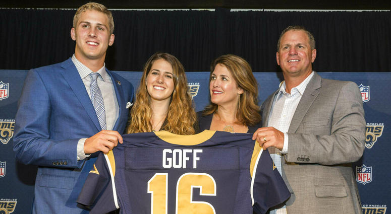California's Jared Goff posing for photos with his family after being selected by the Los Angeles Rams as the first pick in the first round of the NFL football draft California's Jared Goff posing for photos with his family after being selected by the Los Angeles Rams as the first pick in the first round of the NFL football draft