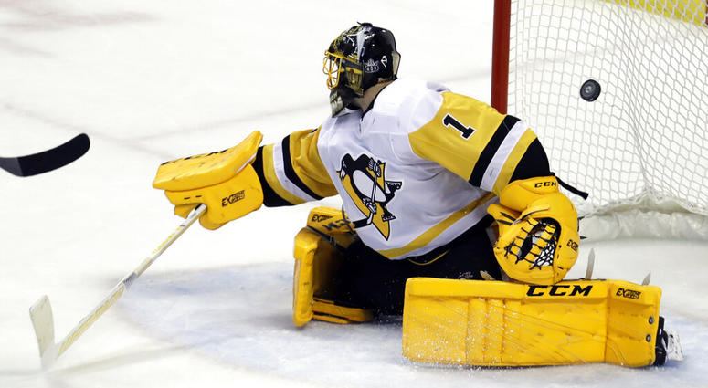The puck gets past Pittsburgh Penguins goaltender Casey DeSmith DO NOT USE