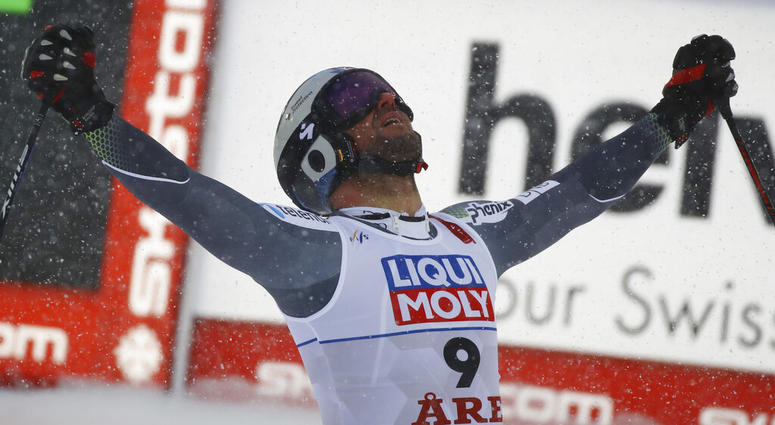 Norway's Aksel Lund Svindal reacts in the finish area after the men's downhill race, at the alpine ski World Championships in Are, Sweden, Saturday, Feb. 9, 2019. Norway's Aksel Lund Svindal reacts in the finish area after the men's downhill race, at the alpine ski World Championships in Are, Sweden, Saturday, Feb. 9, 2019.