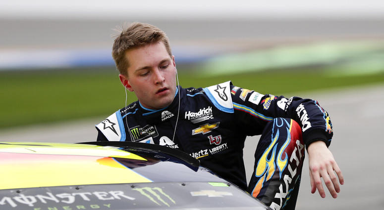 William Byron climbs out of his car after his qualifying run for the Daytona 500 auto race at Daytona International Speedway, Sunday, Feb. 10, 2019, in Daytona Beach, Fla William Byron climbs out of his car after his qualifying run for the Daytona 500 auto race at Daytona International Speedway, Sunday, Feb. 10, 2019, in Daytona Beach, Fla
