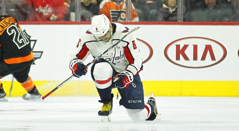Washington Capitals' Alex Ovechkin celebrates his power play goal during the second period of an NHL hockey game against the Philadelphia Flyers, Wednesday, March 6, 2019, in Philadelphia. AP DO NOT USE