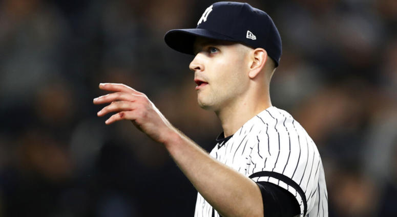 New York Yankees starting pitcher James Paxton waves to the crowd after pitching eight innings in the Yankees' 8-0 win over the Boston Red Sox in a baseball game Tuesday, April 16, 2019, in New York. AP DO NOT USE