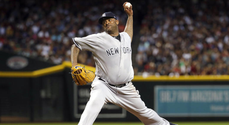 New York Yankees starting pitcher CC Sabathia throws a pitch for his 3,000th career strikeout, during the second inning of the team's baseball game against the Arizona Diamondbacks, Tuesday, April 30, 2019, in Phoenix. AP DO NOT USE