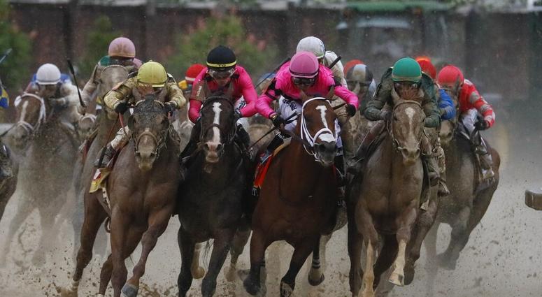 Luis Saez riding Maximum Security, second from right, goes around turn four with Flavien Prat riding Country House, left, Tyler Gaffalione riding War of Will and John Velazquez riding Code of Honor, right, during the 145th running of the Kentucky Derby ho Luis Saez riding Maximum Security, second from right, goes around turn four with Flavien Prat riding Country House, left, Tyler Gaffalione riding War of Will and John Velazquez riding Code of Honor, right, during the 145th running of the Kentucky Derby ho