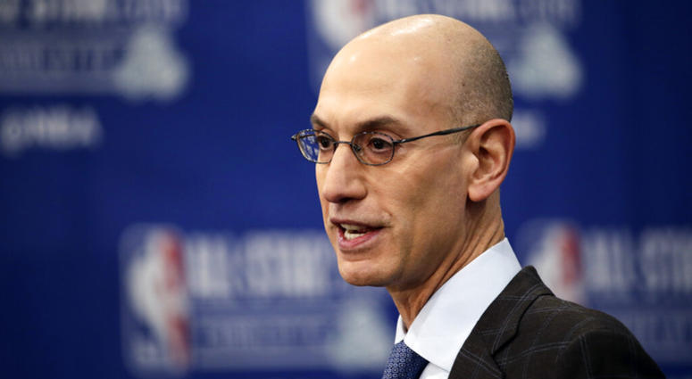 In this Feb. 16, 2019, file photo, NBA Commissioner Adam Silver speaks during the NBA All-Star festivities in Charlotte, N.C. Silver said Thursday, May 9, 2019, the he wants half of all new referees joining the league to be women, and he would like to see AP DO NOT USE