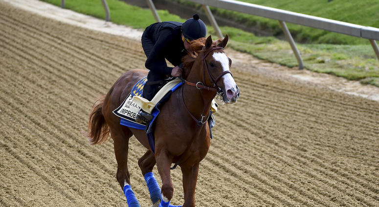 Improbable exercises in preparation for the Preakness Stakes horse race, Thursday, May 16, 2019, at Pimlico Race Course in Baltimore. The race is scheduled to take place Saturday, May 18. Improbable exercises in preparation for the Preakness Stakes horse race, Thursday, May 16, 2019, at Pimlico Race Course in Baltimore. The race is scheduled to take place Saturday, May 18.
