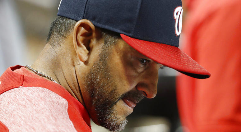 Washington Nationals manager Dave Martinez reacts in the dugout during the eighth inning of the team's 6-1 loss to the New York Mets in a baseball game Wednesday, May 22, 2019, in New York. Washington Nationals manager Dave Martinez reacts in the dugout during the eighth inning of the team's 6-1 loss to the New York Mets in a baseball game Wednesday, May 22, 2019, in New York.