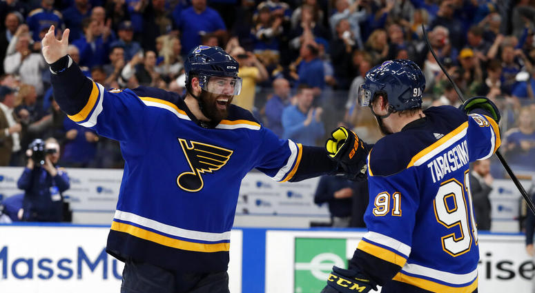 St. Louis Blues left wing Pat Maroon, left, and right wing Vladimir Tarasenko AP DO NOT USE