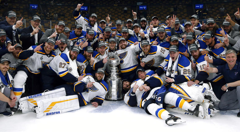 The St. Louis Blues celebrate with the Stanley Cup after they defeated the Boston Bruins in Game 7 of the NHL Stanley Cup Final, Wednesday, June 12, 2019, in Boston. The St. Louis Blues celebrate with the Stanley Cup after they defeated the Boston Bruins in Game 7 of the NHL Stanley Cup Final, Wednesday, June 12, 2019, in Boston.