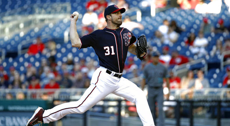 Washington Nationals starting pitcher Max Scherzer throws to an Arizona Diamondbacks batter during the second inning of a baseball game Friday, June 14, 2019, in Washington. AP DO NOT USE