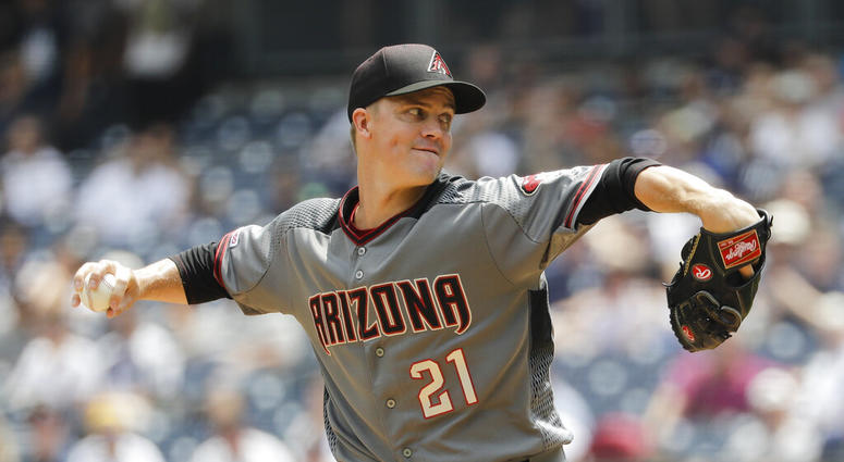 Arizona Diamondbacks' Zack Greinke delivers a pitch during the first inning of a baseball game against the New York Yankees Wednesday, July 31, 2019, in New York. Arizona Diamondbacks' Zack Greinke delivers a pitch during the first inning of a baseball game against the New York Yankees Wednesday, July 31, 2019, in New York.
