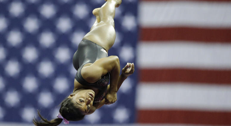 Simone Biles practices on vault for the senior women's competition at the 2019 U.S. Gymnastics Championships Sunday, Aug. 11, 2019, in Kansas City, Mo. Simone Biles practices on vault for the senior women's competition at the 2019 U.S. Gymnastics Championships Sunday, Aug. 11, 2019, in Kansas City, Mo.