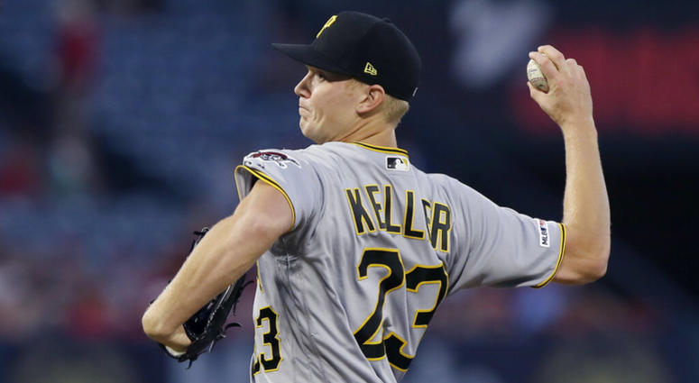 Pittsburgh Pirates starting pitcher Mitch Keller throws to a Los Angeles Angels batter during the first inning of a baseball game in Anaheim, Calif., Monday, Aug. 12, 2019. ap do not use
