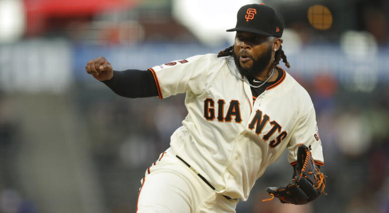 San Francisco Giants pitcher Johnny Cueto works against the Pittsburgh Pirates during the first inning of a baseball game Tuesday, Sept. 10, 2019, in San Francisco. AP DO NOT USE