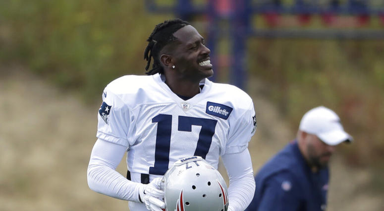 New England Patriots wide receiver Antonio Brown carries his helmet during an NFL football practice, Wednesday, Sept. 18, 2019, in Foxborough, Mass. AP DO NOT USE