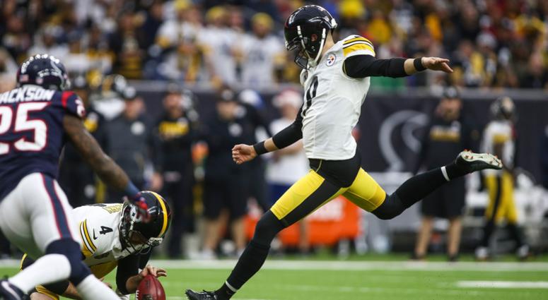 Pittsburgh Steelers kicker Chris Boswell (9) attempts a field goal during the game against the Houston Texans at NRG Stadium.