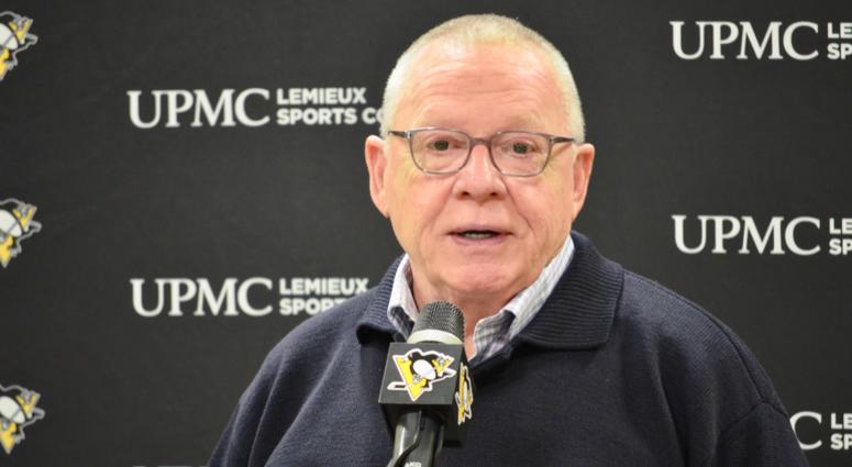 Penguins GM Jim Rutherford at a press conference in 2019
