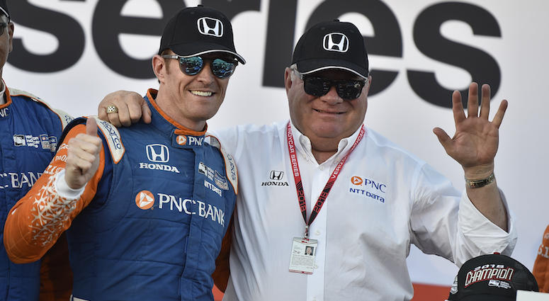 Scott Dixon And Chip Ganassi With The Astor Cup After Dixon Wins IndyCar Championship Scott Dixon And Chip Ganassi