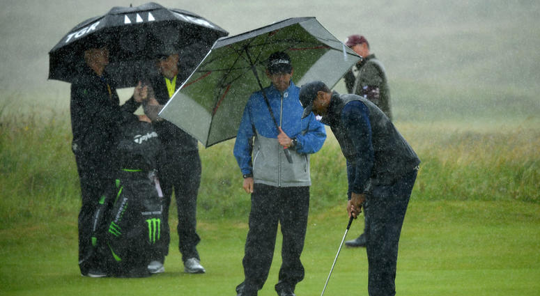 JULY 17: Tiger Woods of the United States practices putting during a practice round prior to the 148th Open Championship held on the Dunluce Links at Royal Portrush Golf Club on July 17, 2019 in Portrush, United Kingdom.