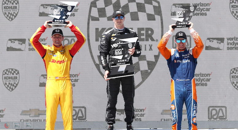 Ryan Hunter Reay, Josef Newgarden And Scott Dixon On Podium At Road America Josef Newgarden, Ryan Hunter-Reay And Scott Dixon