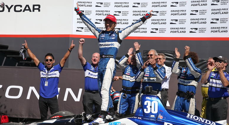 Takuma Sato Celebrates In Victory Lane After Winning IndyCar Grand Prix Of Portland Takuma Sato Takes Rahal, Letterman, Lanigan Racing Back To Victory Lane At Portland