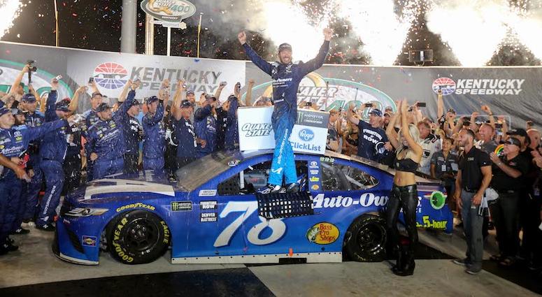 Martin Truex Jr. Stands Atop His No. 78 Toyota After Winning The Quaker State 400 Saturday Night At Kentucky Speedway Martin Truex Jr. Celebrates Win At Kentucky Speedway