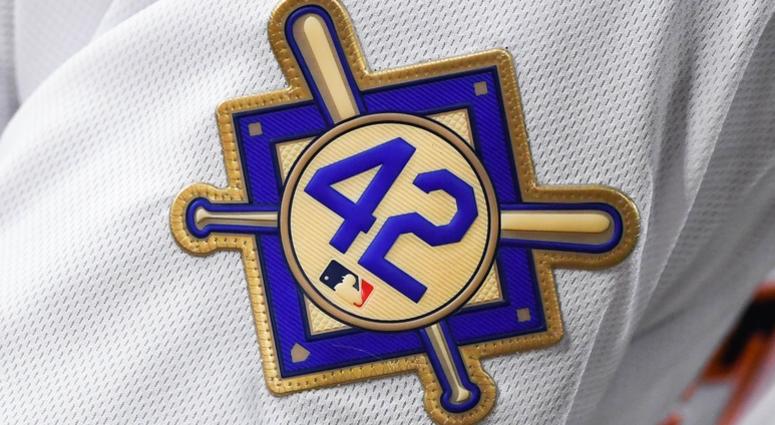 ackie Robinson patch on the uniform of Houston Astros right fielder Josh Reddick