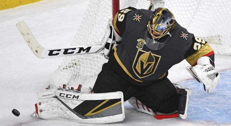 Vegas Golden Knights goalie Marc-Andre Fleury (29) makes a save during the third period in game three of the Western Conference Final Marc Andre Fleury