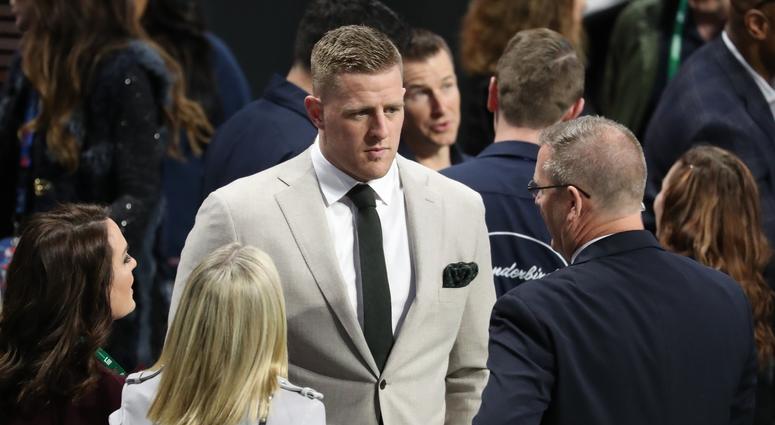 Houston Texans defensive end J.J. Watt looks on before Super Bowl LIII between the New England Patriots and the Los Angeles Rams at Mercedes-Benz Stadium. Houston Texans defensive end J.J. Watt looks on before Super Bowl LIII between the New England Patriots and the Los Angeles Rams at Mercedes-Benz Stadium.