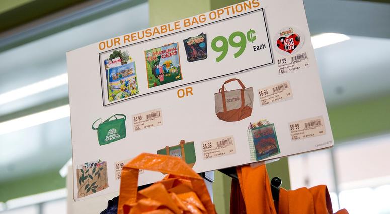 Reusable bags are shown advertised Reusable bags are shown advertised