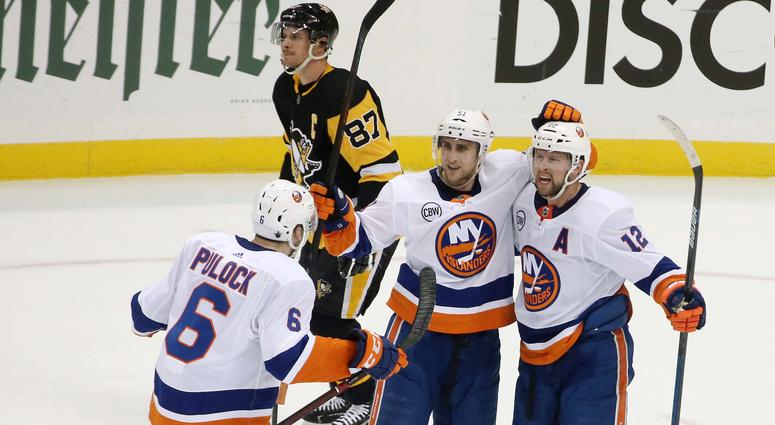 Islanders celebrate after goal vs. Penguins in Game 4 Islanders celebrate after goal vs. Penguins in Game 4