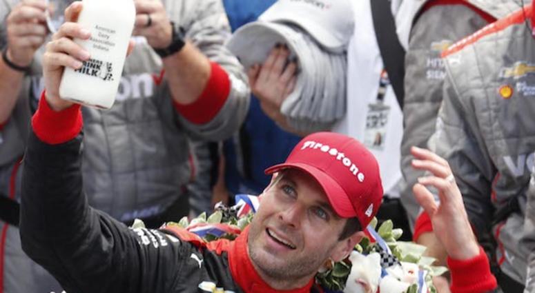 2018 Indy 500 Champion Will Power Celebrates With A Bottle Of Milk 2018 Indy 500 Champion Will Power Celebrates With A Bottle Of Milk In Victory Lane