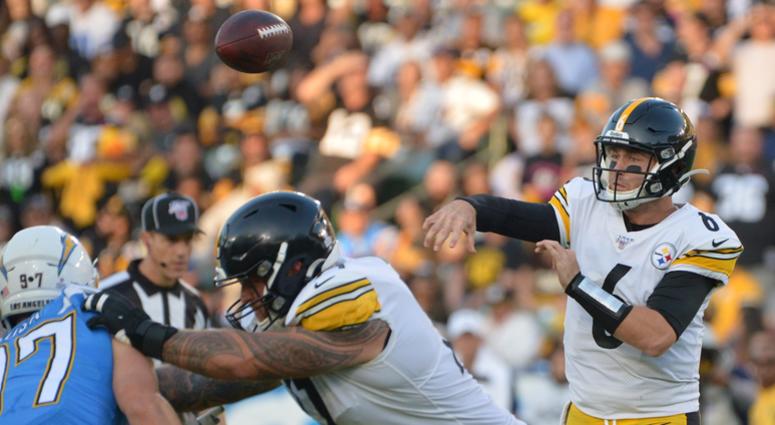 Pittsburgh Steelers quarterback Devlin Hodges (6) passes during the first quarter against the Los Angeles Chargers at Dignity Health Sports Park.