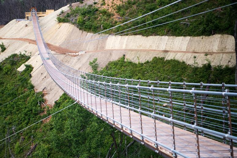 The new SkyBridge in Gatlinburg Tennessee is the longest pedestrian suspension bridge in North America,