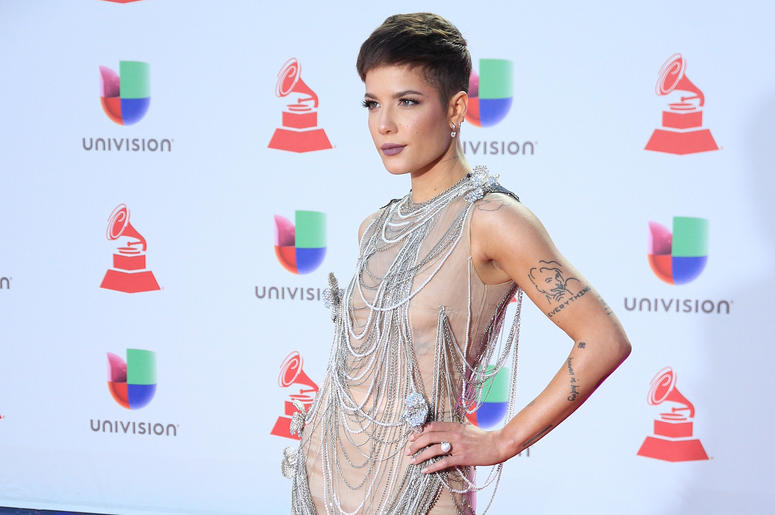 Halsey attends the 19th annual Latin GRAMMY Awards at MGM Grand Garden Arena Halsey attends the 19th annual Latin GRAMMY Awards at MGM Grand Garden Arena