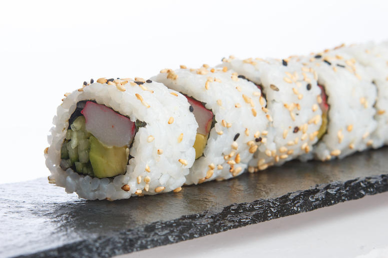 Sushi, California Roll, Plate, White Background Sushi, California Roll, Plate, White Background