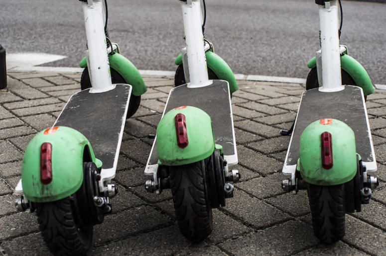 Lime Scooters, Electric Scooters, Parked, Street Lime Scooters, Electric Scooters, Parked, Street