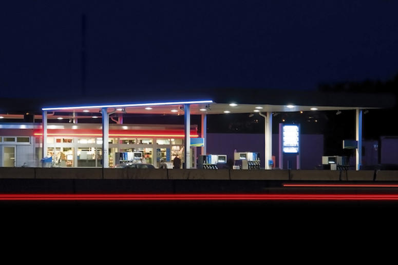 Gas Station, Pumps, Night, Neon Lights, Service Station Gas Station, Pumps, Night, Neon Lights, Service Station