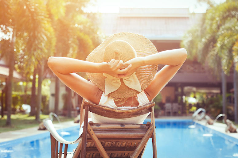Woman, Relaxing, Pool, Resort, Hotel, Sunbathing, Hat Woman, Relaxing, Pool, Resort, Hotel, Sunbathing, Hat