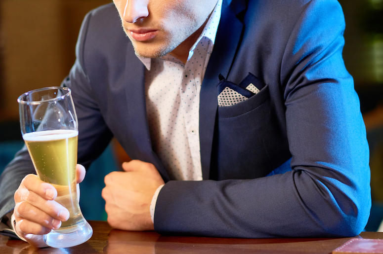 Man, Suit, Drinking, Beer, Bar, Stressed Man, Suit, Drinking, Beer, Bar, Stressed