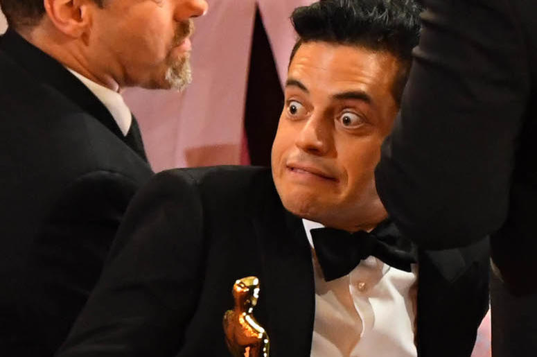 Rami Malek, Oscar, Trophy, 91st Academy Awards, Grimace, Funny Face Rami Malek, Oscar, Trophy, 91st Academy Awards, Grimace, Funny Face