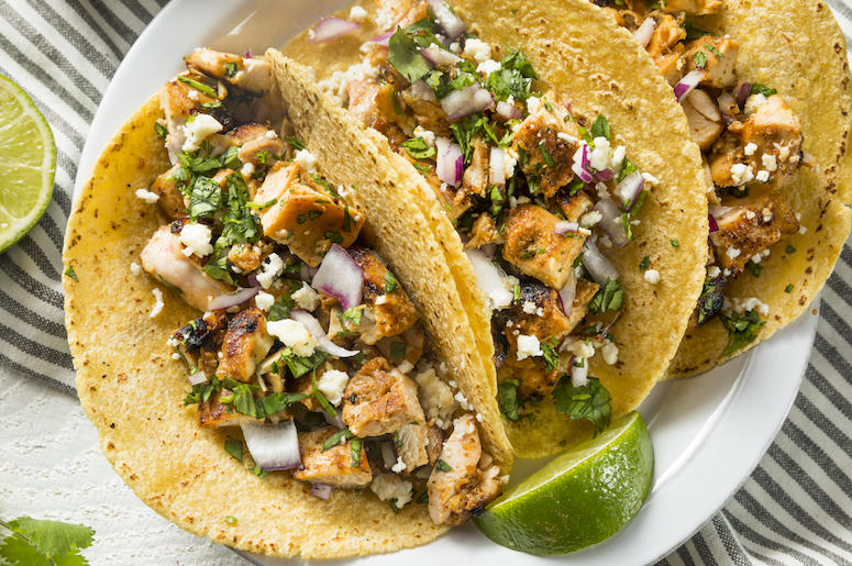 Homemade, Tacos, Chicken, Onion, Cilantro, Cheese Homemade, Tacos, Chicken, Onion, Cilantro, Cheese
