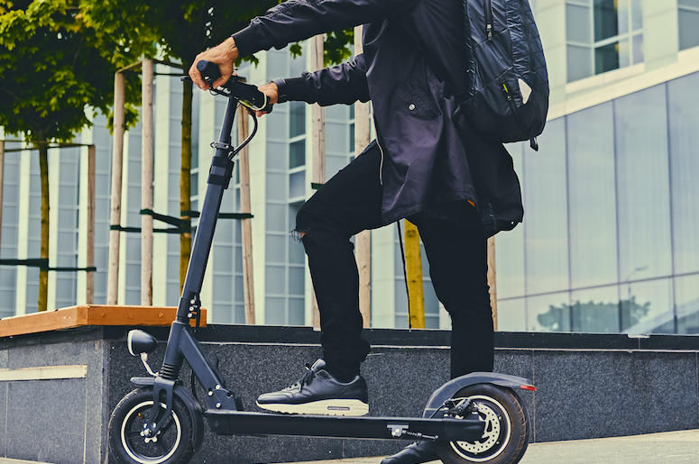 Electric Scooter, Downtown, Pose, Man Electric Scooter, Downtown, Pose, Man
