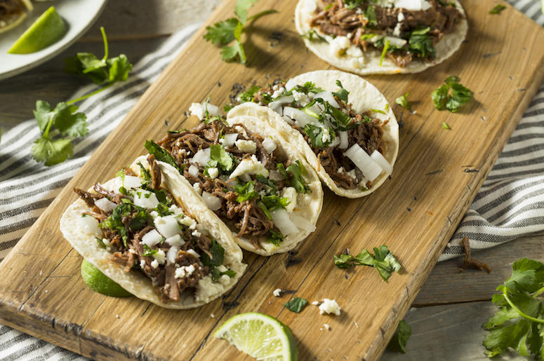Beef Barbacoa Tacos, Wooden Board Beef Barbacoa Tacos, Wooden Board